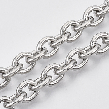 304 Stainless Steel Cable Chains, Unwelded, Oval, Stainless Steel Color, 12x10x2.5mm, about 32.8 Feet(10m)/roll