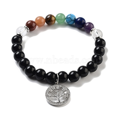 Natural Obsidian Round Beaded Chakra Stretch Bracelets(BJEW-K251-01F)-2