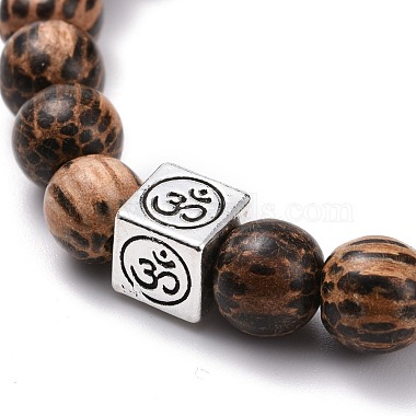 Waxed Natural Bodhi Wood Round Beads Stretch Bracelet(BJEW-JB07099-01)-5