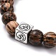 Waxed Natural Bodhi Wood Round Beads Stretch Bracelet(BJEW-JB07099-01)-5