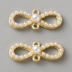 Alloy & White Plastic Pearl Links Connector Charms, Golden, Infinity, 8.5x21x5mm, Hole: 1.5mm(FIND-WH0365-082G-04)