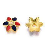 6-Petal Alloy Enamel Bead Caps, Flower, Colorful, 9.7mm, Hole: 1.2mm(X1-ENAM-TAC0023-09)
