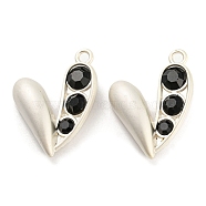 Alloy with Glass Pendants, Heart Charms, Matte Silver Color, 22x17x7mm, Hole: 1.8mm(FIND-G062-06MS-02)