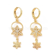 Clear Cubic Zirconia Snowflake Dangle Hoop Earrings, Brass Jewelry for Women, Golden, 45mm, Pin: 0.8mm(EJEW-P224-11G)