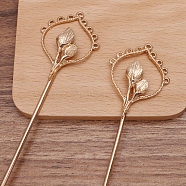 Iron Hair Stick Findings, with Alloy Flower and Loops, Light Gold, 156x36x6mm(OHAR-PW0001-318KCG)
