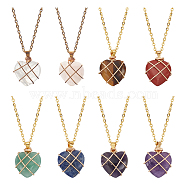 8Pcs 8 Style Natural Mixed Gemstone Heart Pendant Necklaces Set, Golden Alloy Jewelry for Women, 19.49~19.65 inch(49.5~49.9cm), 1Pc/style(NJEW-AN0001-48)