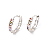 Colorful Cubic Zirconia Hoop Earrings, Real 18K Gold Plated Brass Jewelry for Women, Lead Free & Cadmium Free, Real Platinum Plated, 15.5x3mm, Pin: 0.8mm(EJEW-H086-09P)