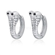 Cubic Zirconia Snake Hinged Hoop Earrings, Platinum Plated Brass Jewelry for Women, Platinum, 15.5x16x5.8mm, Pin: 1.2mm(JE995A)