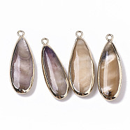 Natural Freshwater Shell Pendants, with Iron Loops, Edge Golden Plated, Dyed, Teardrop, Bisque, 31~33x10.5~12x5mm, Hole: 1.8mm(SHEL-R047-03D)