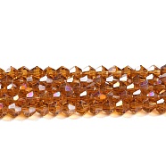 Transparent Electroplate Glass Beads Strands, AB Color Plated, Faceted, Bicone, Dark Orange, 4x4mm, Hole: 0.8mm, about 87~98pcs/strand, 12.76~14.61 inch(32.4~37.1cm)(GLAA-F029-4mm-A28)
