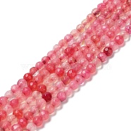 Natural Agate Beads Strands, Faceted Round, Dyed & Heated, Cerise, 3.7~4x3.9~4.3mm, Hole: 0.8mm, about 89~93pcs/strand, 13.98''(35.5cm)(G-Q1000-02A)