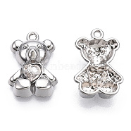 Alloy Pendants, with Glass, Bear with Heart Charm, Cadmium Free & Nickel Free & Lead Free, Platinum, 20.5x14x5.5mm, Hole: 1.6mm(PALLOY-T083-05P-02)