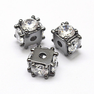 Brass Micro Pave Grade AAA Cubic Zirconia Beads, Cube, Lead Free & Nickel Free & Cadmium Free, Gunmetal, 6x8x8mm, Hole: 1.5mm(KK-P126-02B-NR)