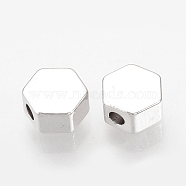 Brass Spacer Beads, Nickel Free, Real Platinum Plated, Hexagon, 6x7x3mm, Hole: 1.5mm(X-KK-Q735-119P)