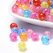 Transparent Crackle Acrylic Beads, Round, Mixed Color, 10mm, Hole: 2mm, about 938pcs/500g(CACR-R008-10mm-M)