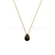 Natural Black Agate Teardrop Urn Ashes Pendant Necklace, Golden Stainless Steel Memorial Jewelry for Women, 19.69 inch(50cm)(NJEW-CA0003-09C)