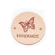 Microfiber Leather Label Tags, Handmade Embossed Tag, with Holes, for DIY Jeans, Bags, Shoes, Hat Accessories, Flat Round with Butterfly, PeachPuff, 25mm(PW-WG54916-02)