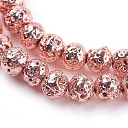 Electroplated Natural Lava Rock Beads Strands, Round, Bumpy, Rose Gold Plated, 6~7mm, Hole: 1mm, about 66pcs/strand, 15.35 inch(39cm)(G-K259-57-6mm-RG)