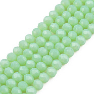 Opaque Solid Color Glass Beads Strands, Faceted, Rondelle, Pale Green, 4x3mm, Hole: 0.4mm, about 123~127pcs/strand, 16.5~16.9 inch(42~43cm)(EGLA-A034-P4mm-D28)