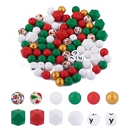 101Pcs Christmas Silicone Beads, DIY Nursing Necklaces and Bracelets Making, Chewing Pendants For Teethers, Round & Hexagon & Letter, Mixed Color, 12~17mm(JX289A)