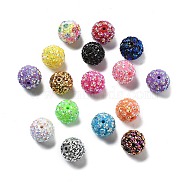 Opaque Acrylic Beads, with Rhinestone, Round, Mixed Color, 20x18.5mm, Hole: 2.8mm(OACR-A035-01)