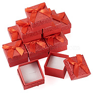 Bowknot Cardboard Paper Ring Gift Storage Boxes, with White Sponge Inside, Square, Red, 5.05x5.05x3.8cm(CON-TAC0001-16B)