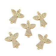 Brass Micro Pave Clear Cubic Zirconia Connector Charms, Angel Links, Real 18K Gold Plated, 23x19x2mm, Hole: 1.4mm(KK-E068-VB266)