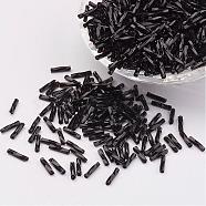 Glass Twisted Bugle Beads, Opaque Colours, Black, 9x2mm, Hole: 0.5mm, about 7000pcs/bag(SEED-E002-9mm-849)