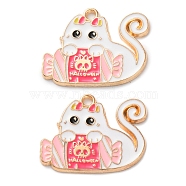 Halloween Alloy Enamel Pendants, Light Gold, Candy Cat Charm, Pink, 20.5x27x1.5mm, Hole: 1.5mm(ENAM-Z022-02D)