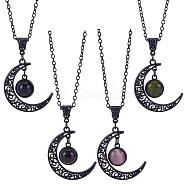 4Pcs 4 Colors Glass Flat Round & Alloy Moon Pendant Necklaces Set, Mixed Color, 21.06 inch(53.5cm), 1Pc/color(NJEW-AN0001-55)