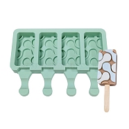 Food Grade DIY Rectangle Ice-cream Silicone Molds, Ice Pop Molds, for Making Ice Cream, 4 Cavities, Aquamarine, 129x180x23mm, Inner Diameter: 69x35mm(DIY-D062-08A)