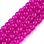 Spray Painted Crackle Glass Beads Strands, Round, Fuchsia, 4mm, Hole: 1.1~1.3mm, about 200pcs/strand, 31.4 inch(CCG-Q001-4mm-08)