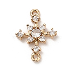 Brass Clear Cubic Zirconia Connector Charms, Cross Links, Golden, 17x12.5x3mm, Hole: 1.2mm(KK-P301-03E-G)