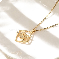 Brass Clear Cubic Zirconia Pendant Necklaces for Women, Real 18K Gold Plated, Lion, 19.53 inch(49.6cm) long+61mm extender,  pendant: 24~25.5x16~24x4mm(NJEW-R018-02G-02)