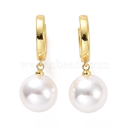 Plastic Pearl Dangle Hoop Earrings, Brass Jewelry for Women, Cadmium Free & Lead Free, Golden, 31.5mm, Pin: 0.9mm(EJEW-A072-14LG)