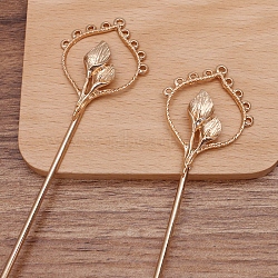 Iron Hair Stick Findings, with Alloy Flower and Loops, Light Gold, 156x36x6mm(OHAR-PW0001-318KCG)