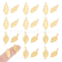 Unicraftale 28Pcs 2 Style Ion Plating(IP) 304 Stainless Steel Pendants, Leaf Charm, Golden, 18.5~19x6.5~8x0.7~1mm, Hole: 1mm, 14pcs/style(STAS-UN0049-74)