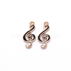 Alloy Enamel Pendants, with Crystal Rhinestone, Musical Note, Golden, Black, 22x9x2mm, Hole: 1.5mm(ENAM-WH0049-25G-06)