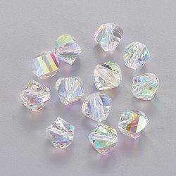 Faceted Electroplate K9 Glass Rhinestone Beads, Cone, Clear AB, 7.5x8.5x8.5mm, Hole: 1.6mm(RGLA-F061-001AB)