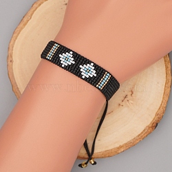 Miyuki Seed Braided Bead Bracelet, Rhombus with Evil Eye Friendship Bracelet for Women, Black, 11 inch(28cm)(BJEW-P269-37)