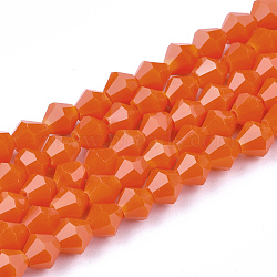 Opaque Solid Color Glass Beads Strands, Imitation Jade, Faceted, Bicone, Dark Orange, 4.5x4mm, Hole: 1mm, about 92~96pcs/strand, 13.78~14.37 inch(X-GLAA-Q080-4mm-B03)