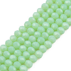 Opaque Solid Color Glass Beads Strands, Faceted, Rondelle, Pale Green, 4x3mm, Hole: 0.4mm, about 113~115pcs/strand, 41~42cm(EGLA-A034-P4mm-D28)