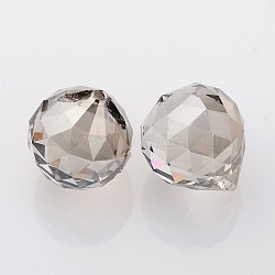 Faceted Round Glass Pendants, Dark Gray, 23~25x21mm, Hole: 2mm(GLAA-O008-G01)