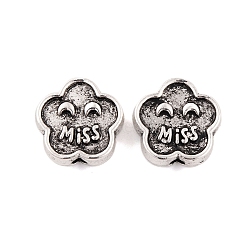 Tibetan Style Alloy Beads, Lead Free & Cadmium Free, Flower with Word Miss, Antique Silver, 13.5x13.5x5mm, Hole: 2mm, 334pcs/1000g(FIND-S230-02AS)