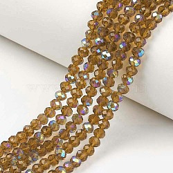 Electroplate Glass Beads Strands, Half Rainbow Plated, Faceted, Rondelle, Dark Goldenrod, 4x3mm, Hole: 0.4mm, about 123~127pcs/strand, 16.5~16.9 inch(42~43cm)(X1-EGLA-A034-T4mm-L10)