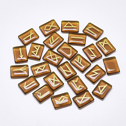 Spray Painted Glass Cabochons, Rectangle with Runes/Futhark/Futhorc, Sienna, 19~20x14~15x4.5~6mm, 25pcs/set(G-T122-27E)