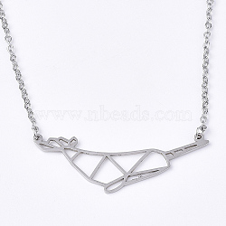 201 Stainless Steel Pendant Necklaces, with Cable Chains, Narwal Shape, Stainless Steel Color, 18.5 inch(47cm), 2mm, Narwal: 18.5x50x1mm(NJEW-T009-JN077-1-40)