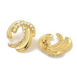 Ion Plating(IP) 304 Stainless Steel & ABS Plastic Pearl Stud Earrings, Polished, Spindrift, Golden, 24x23mm(EJEW-G400-19G)