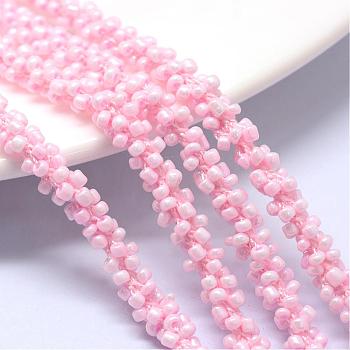 Seed Bead Cords, with Polyester Cords, 6-Ply, Round Hole, Pearl Pink, 6mm, about 32.8 yards(30m)/bundle