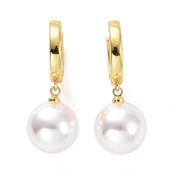 Plastic Pearl Dangle Hoop Earrings, Brass Jewelry for Women, Cadmium Free & Lead Free, Golden, 31.5mm, Pin: 0.9mm